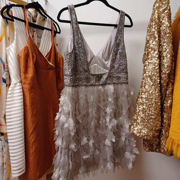 Sue Wong Beaded Gatsby Feather Dress size 14 - Picture 5 of 16